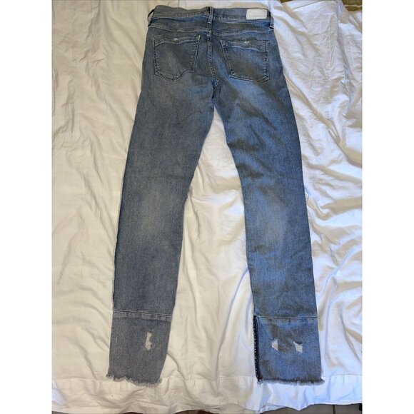 Cropped Skinny Jean Distress Destroyed Express Size 2 Blue Mid Rise - Picture 5 of 7